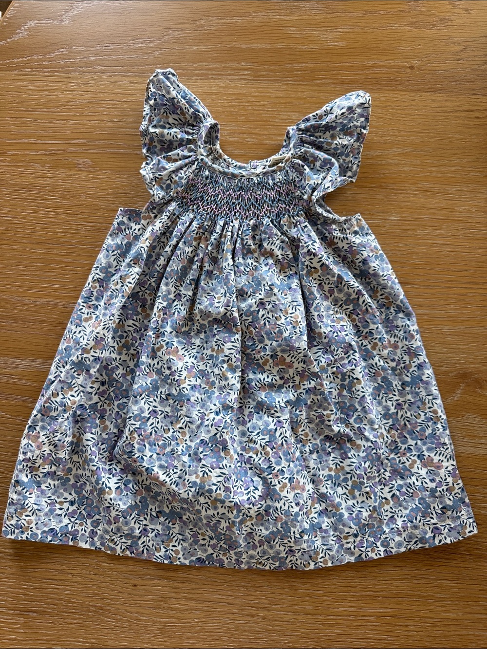 Girls Floral Smocked Flutter Sleeve Dress - Blue